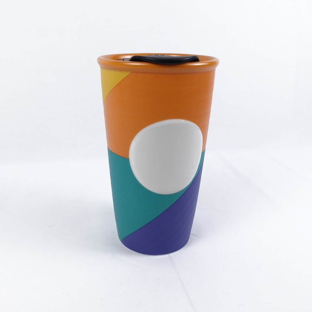 Starbucks Color Block Ceramic Tumbler Travel Mug Orange Green Blue Yellow 10 oz